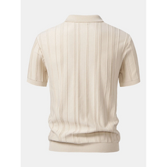 Stripe Jacquard Knit Zip-Up Polo Shirt | Smart Casual Short Sleeve