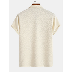 Stripe Jacquard Zip-Up Polo Shirt | Smart Casual Short Sleeve Polo