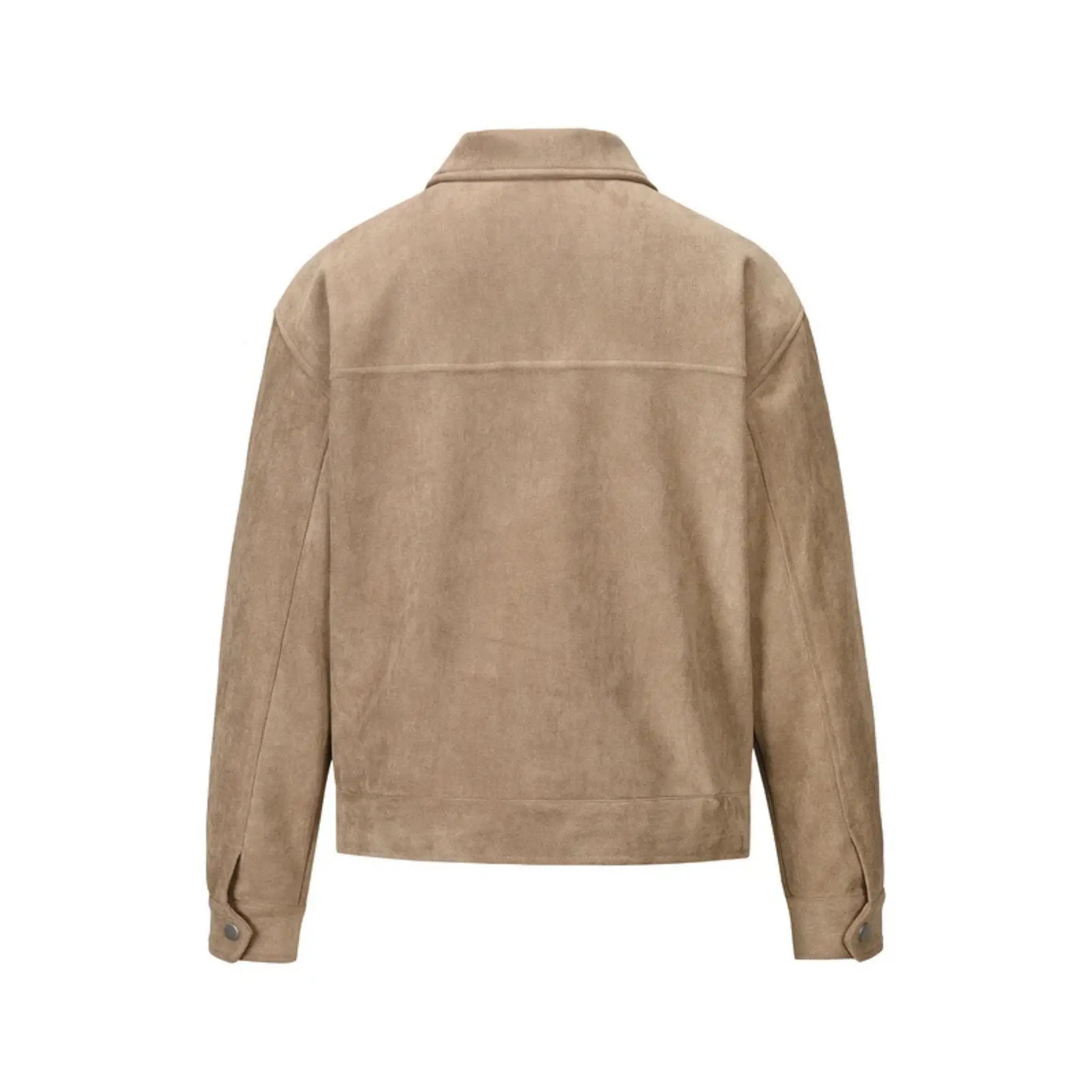 MannerCo beige thickened slim fit zipper jacket back view with straight hem and snap cuffs display