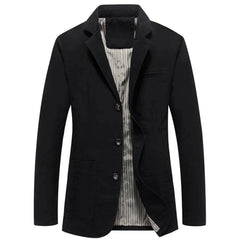 MannerCo black cotton casual blazer jacket single-breasted 3-button striped lining loose fit display
