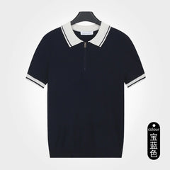 Color Block Knit Polo Shirt | Slim Fit Lapel Collar