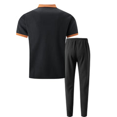 Color Block Waffle Polo & Straight Leg Pants – 2 Piece Smart Casual Outfit