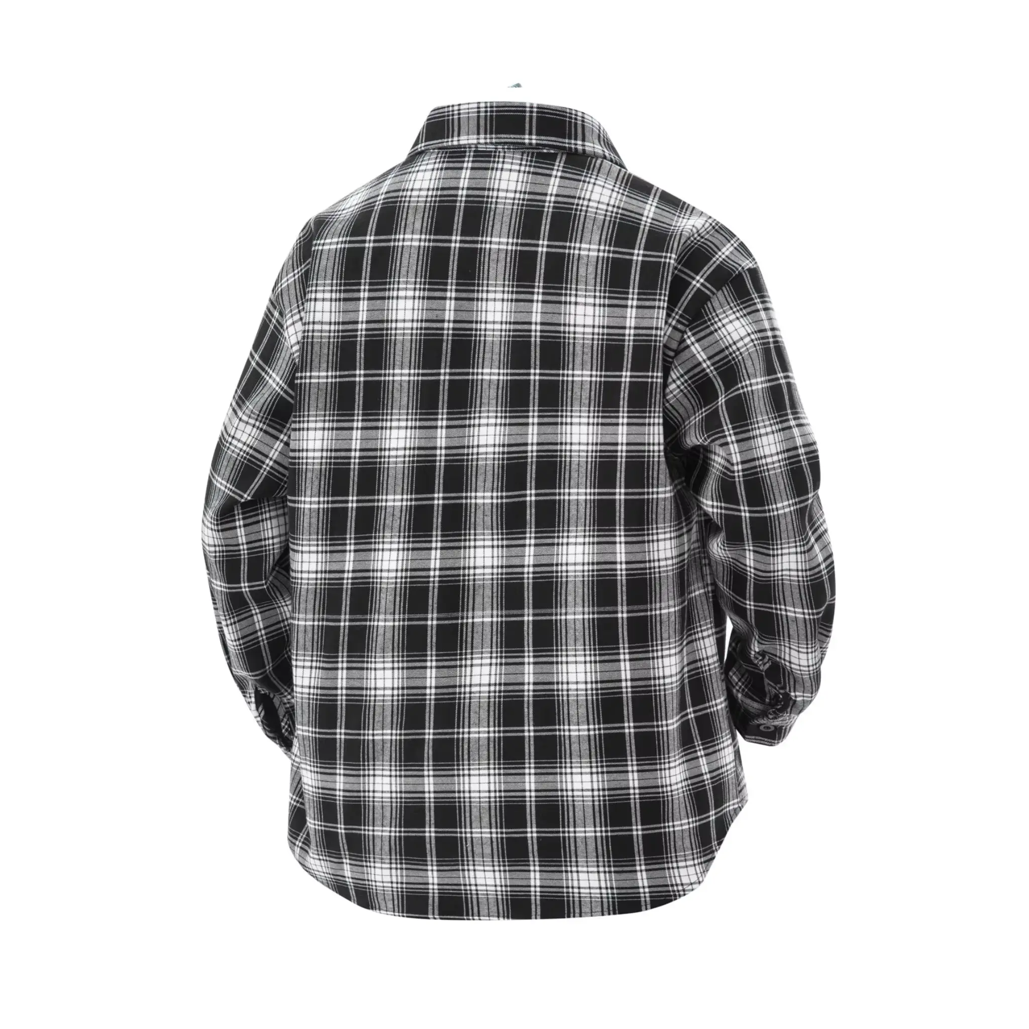 MannerCo black plaid flannel shirt back view long sleeves relaxed fit product display