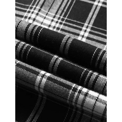 MannerCo black plaid lapel shirt fabric close-up showing woven check texture