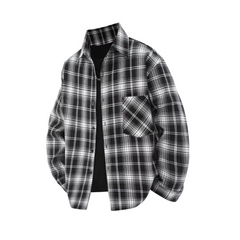 MannerCo black plaid lapel shirt long sleeve relaxed fit single-breasted product display