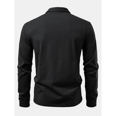 Solid Long Sleeve Cotton Polo Shirt | Classic Smart Casual Polo