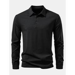 Solid Long Sleeve Cotton Polo Shirt | Classic Smart Casual Polo