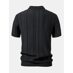 Stripe Jacquard Knit Zip-Up Polo Shirt | Smart Casual Short Sleeve