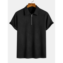 Stripe Jacquard Zip-Up Polo Shirt | Smart Casual Short Sleeve Polo