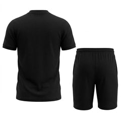 Waffle Stand Collar Shirt & Drawstring Shorts Set – Summer Outfit
