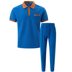 Color Block Waffle Polo & Straight Leg Pants – 2 Piece Smart Casual Outfit