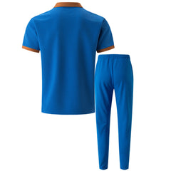 Color Block Waffle Polo & Straight Leg Pants – 2 Piece Smart Casual Outfit