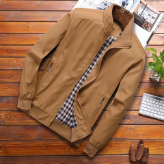 Solid Bomber Jacket | Stand Collar Zip-Up Casual Jacket