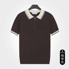 Color Block Knit Polo Shirt | Slim Fit Lapel Collar