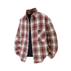 MannerCo burgundy plaid lapel shirt long sleeve relaxed fit product display