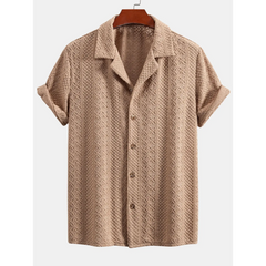 Floral Checkerboard Jacquard Cuban Shirt & Linen Cotton Drawstring Shorts - 2 Piece Summer Outfit