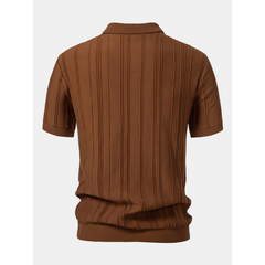Stripe Jacquard Knit Zip-Up Polo Shirt | Smart Casual Short Sleeve