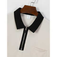 Men's Color Block Waffle Polo Shirt | Slim Fit Short Sleeve Polo