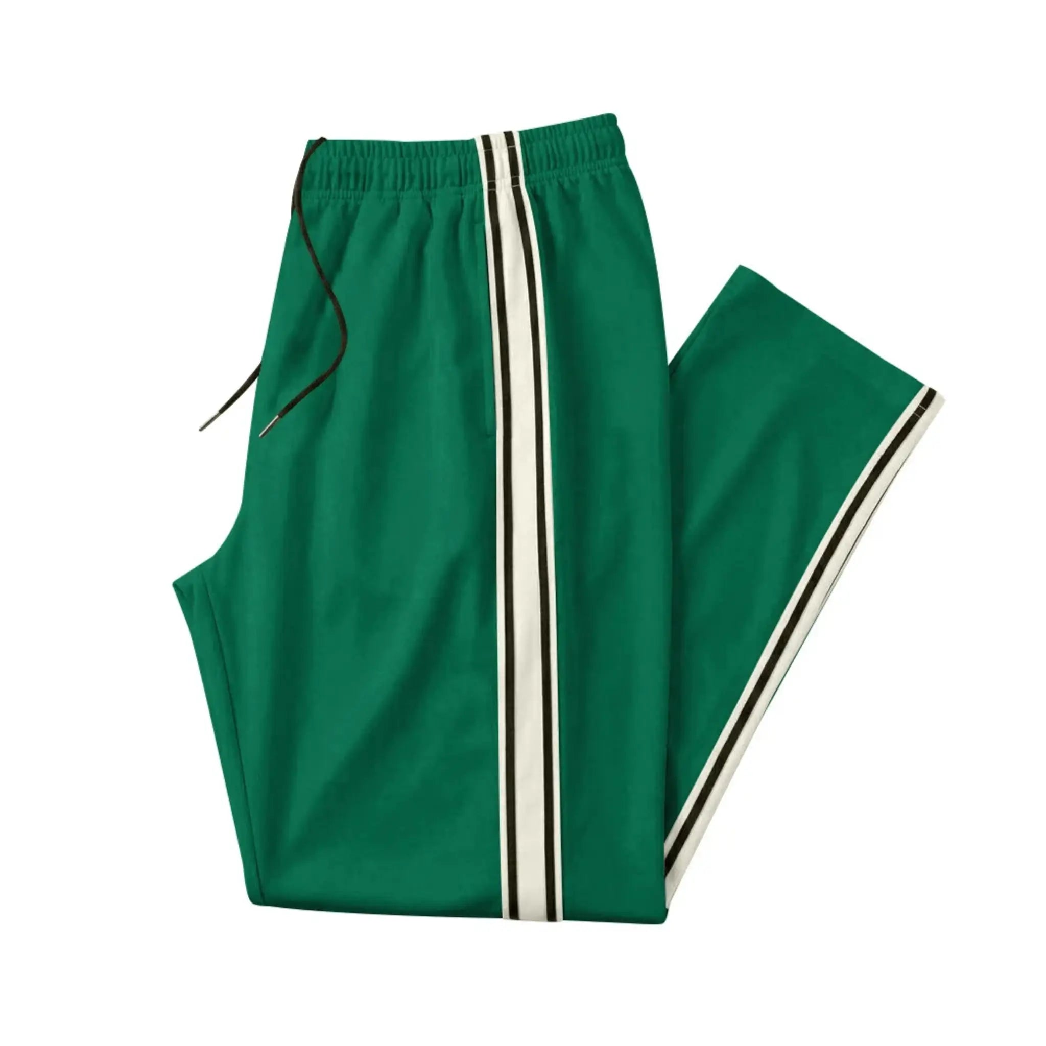 MannerCo grass green color-block jogger pants back view product display with contrast tape side stripe