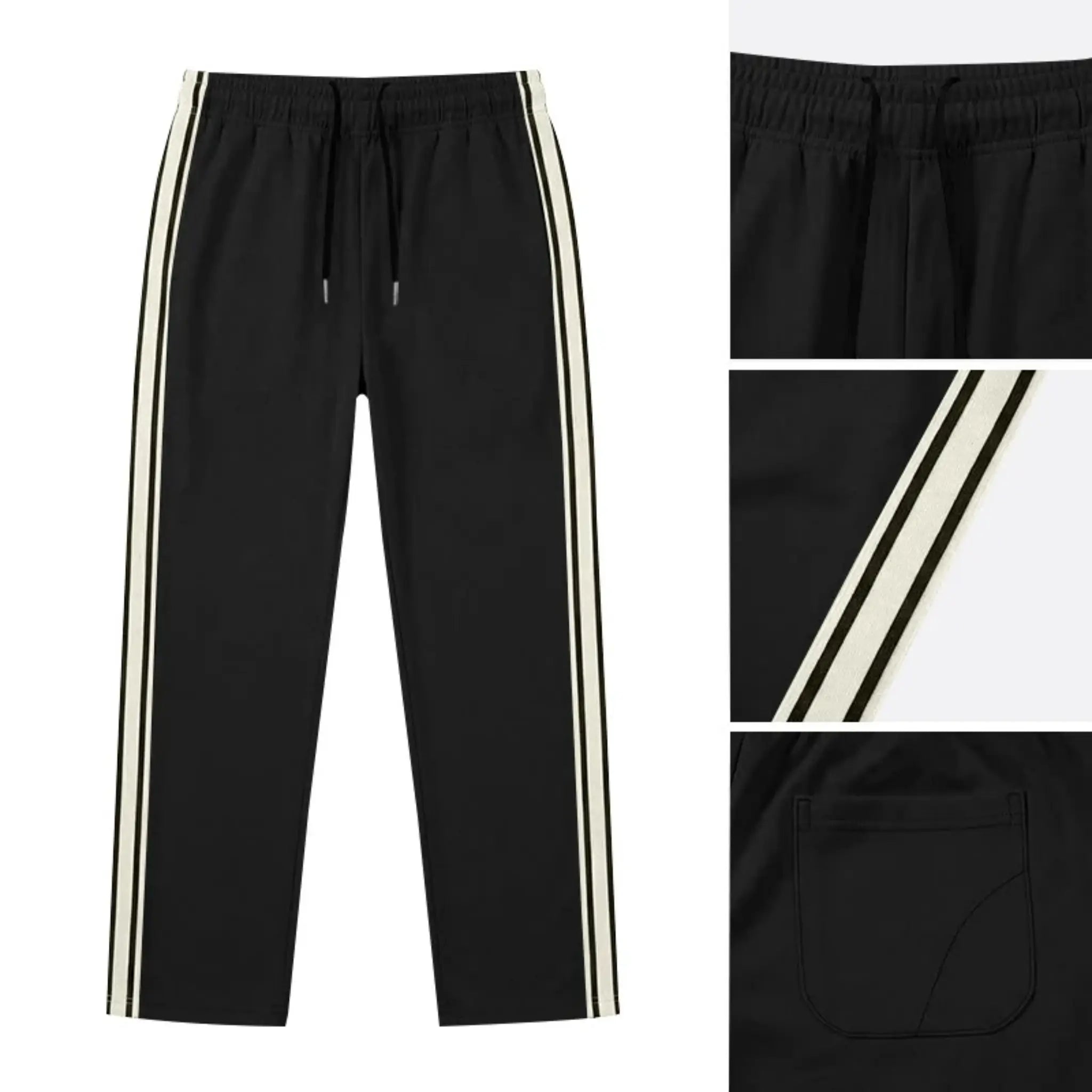 MannerCo grass green color-block drawstring jogger pants with contrast tape side stripe, product display