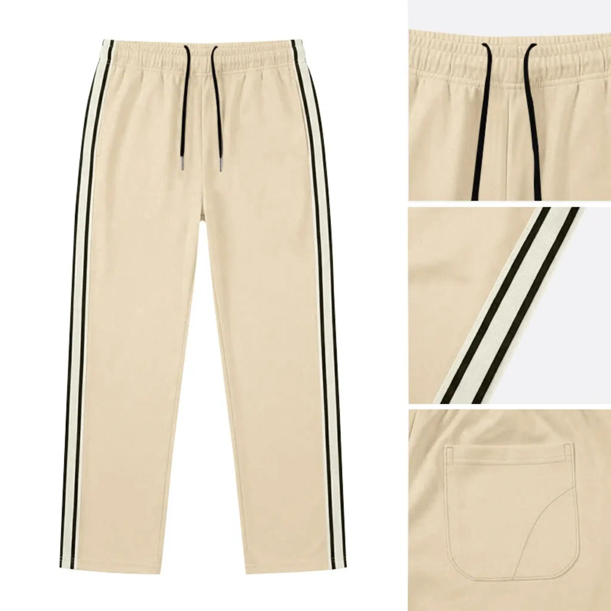 MannerCo khaki color-block drawstring jogger pants back view product display with tape detail