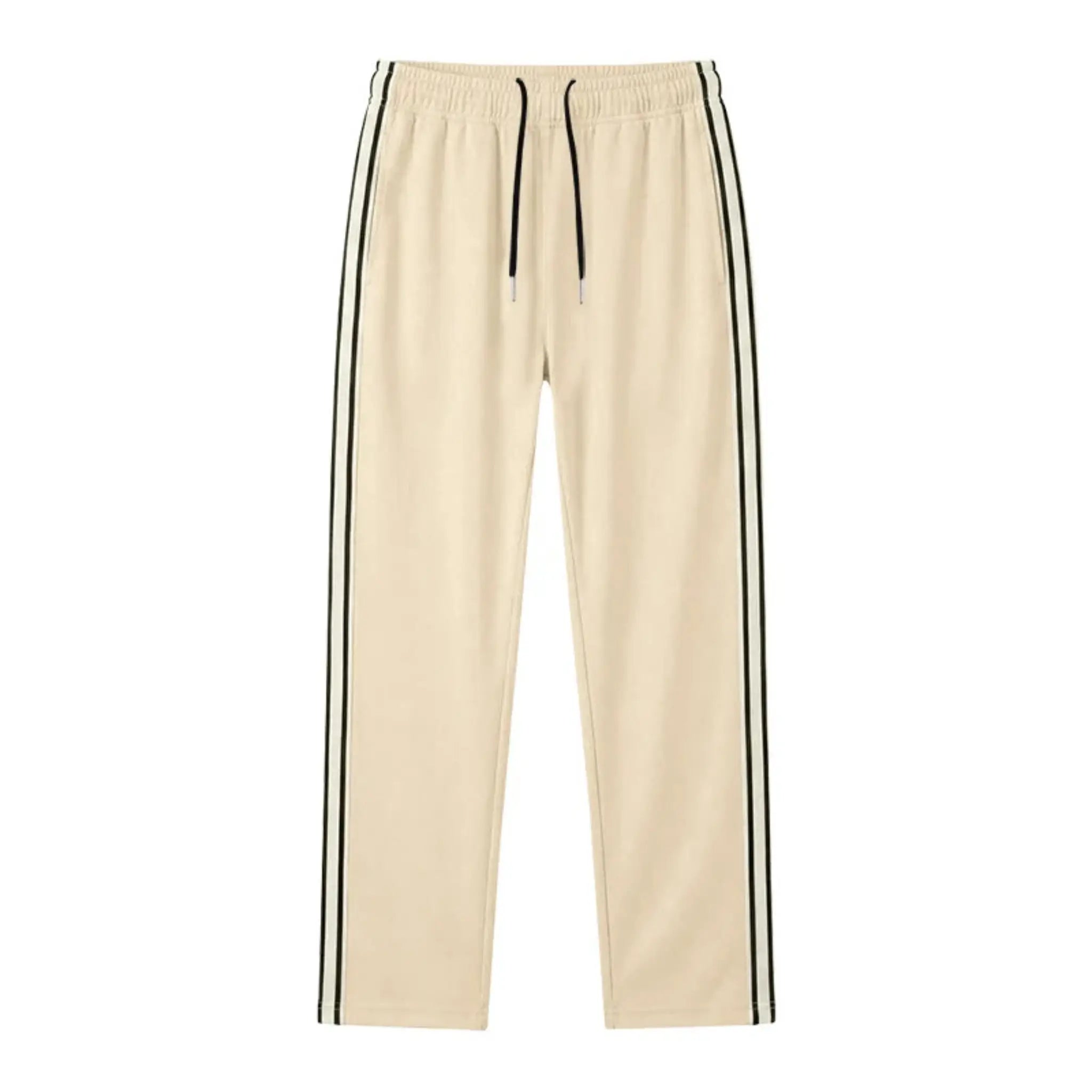 Man wearing MannerCo khaki color-block drawstring jogger pants with contrast tape detail, back view