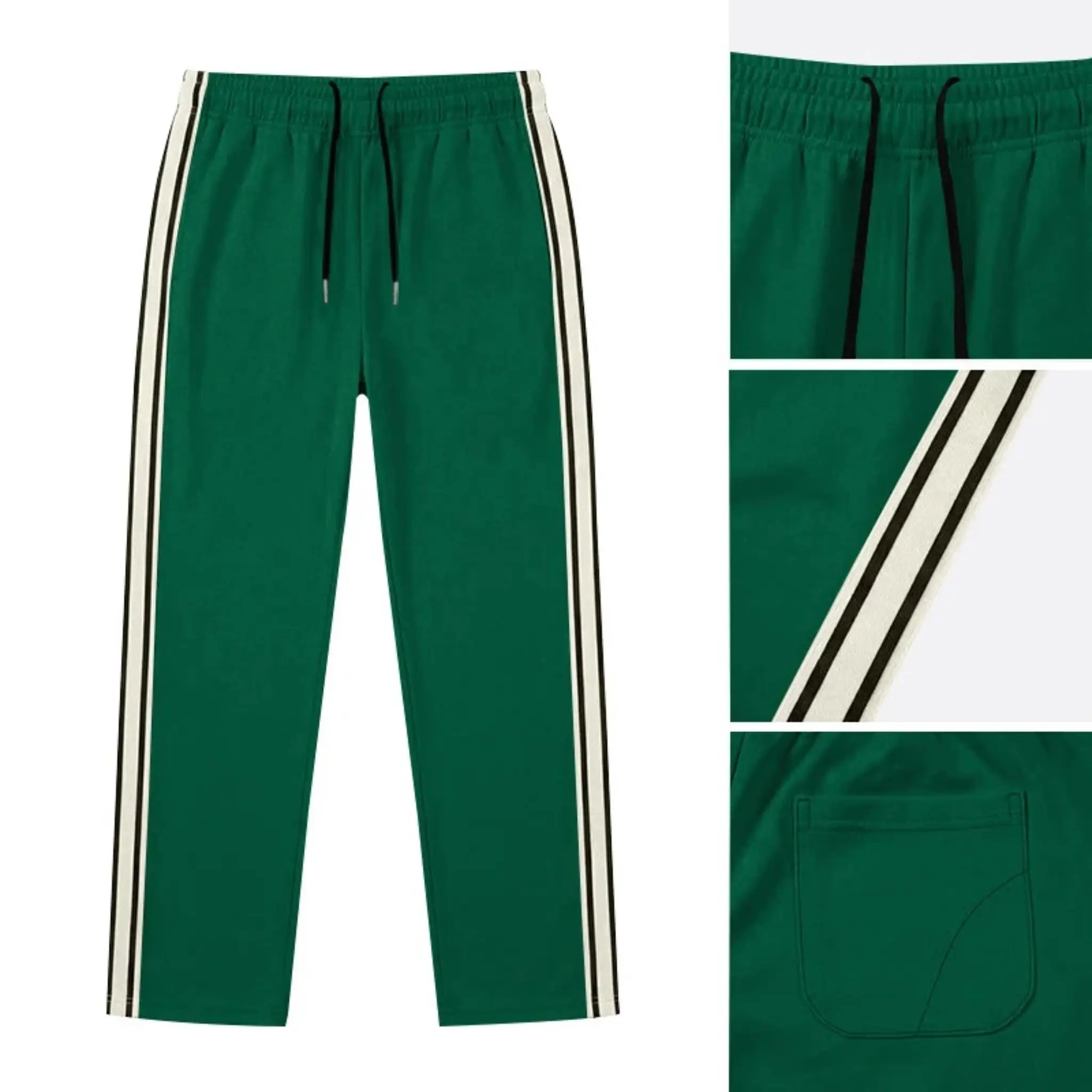 MannerCo wine red color-block drawstring jogger pants with contrast tape side stripe, product display