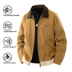 Contrast Lapel Workwear Jacket – British Style Loose Fit Coat