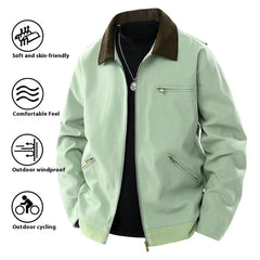 Spring And Autumn Contrast Color Lapels Workwear Jacket in Khaki