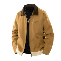 Spring And Autumn Contrast Color Lapels Workwear Jacket in Khaki
