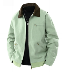 Contrast Lapel Workwear Jacket – British Style Loose Fit Coat