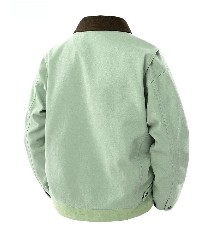 Spring And Autumn Contrast Color Lapels Workwear Jacket in Light Green