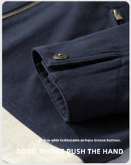 Contrast Lapel Workwear Jacket – British Style Loose Fit Coat