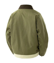 Spring And Autumn Contrast Color Lapels Workwear Jacket in Olive Green