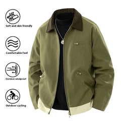Contrast Lapel Workwear Jacket – British Style Loose Fit Coat