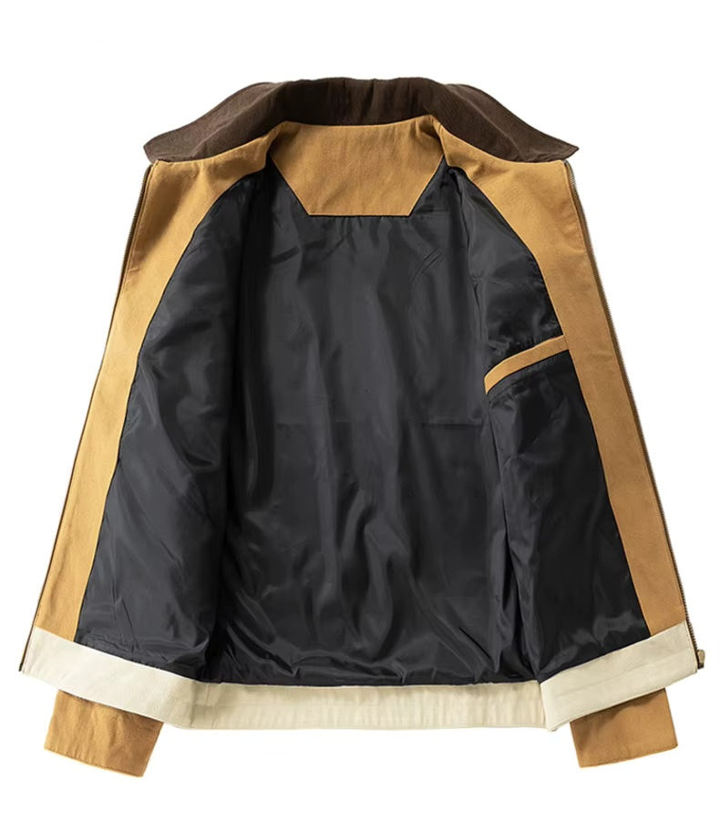Spring And Autumn Contrast Color Lapels Workwear Jacket in Olive Green