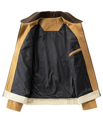 Spring And Autumn Contrast Color Lapels Workwear Jacket in Olive Green