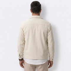 MannerCo apricot corduroy single-breasted lapel jacket back view with multi-pocket design