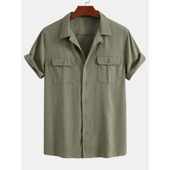 Linen Cuban Collar Shirt & Slim Fit Tapered Trousers Set - 2 Piece Smart Casual Outfit