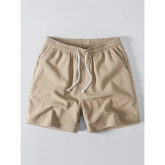 Linen Look Stand Collar Shirt & Crinkle Textured Drawstring Shorts - 2 Piece Summer Outfit