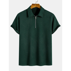 Stripe Jacquard Zip-Up Polo Shirt | Smart Casual Short Sleeve Polo
