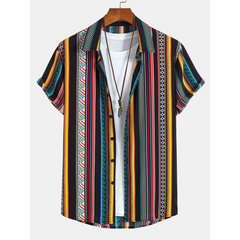 Ethnic Geometric Print Button Up Shirt & Swim Shorts - 2 Piece Summer Outfit