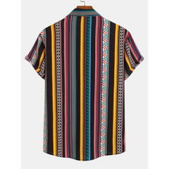Ethnic Geometric Print Button Up Shirt & Swim Shorts - 2 Piece Summer Outfit