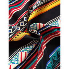 Ethnic Geometric Print Button Up Shirt & Swim Shorts - 2 Piece Summer Outfit