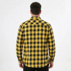 MannerCo yellow black plaid flannel shirt back view turn-down collar long sleeves relaxed fit