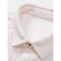 Geometric Jacquard Button Up Shirt & Crinkle Textured 5" Shorts Set - 2 Piece Summer Outfit