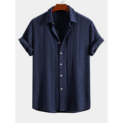 Geometric Jacquard Button Up Shirt & Crinkle Textured 5" Shorts Set - 2 Piece Summer Outfit