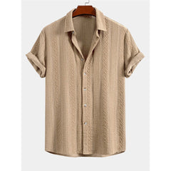 Geometric Jacquard Button Up Shirt & Crinkle Textured 5" Shorts Set - 2 Piece Summer Outfit