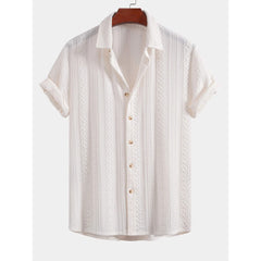 Geometric Jacquard Button Up Shirt & Crinkle Textured 5" Shorts Set - 2 Piece Summer Outfit