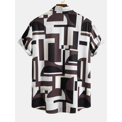 Geometry Colorblock Print Button Up Shirt & Swim Shorts - 2 Piece Summer Outfit